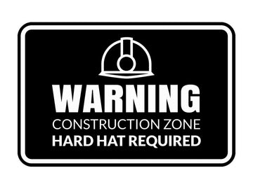 Signs ByLITA Classic Framed Warning: Construction Zone - Hard Hat Required Door or Wall Sign Easy Installation | Health And Safety | Building And Warning Signs